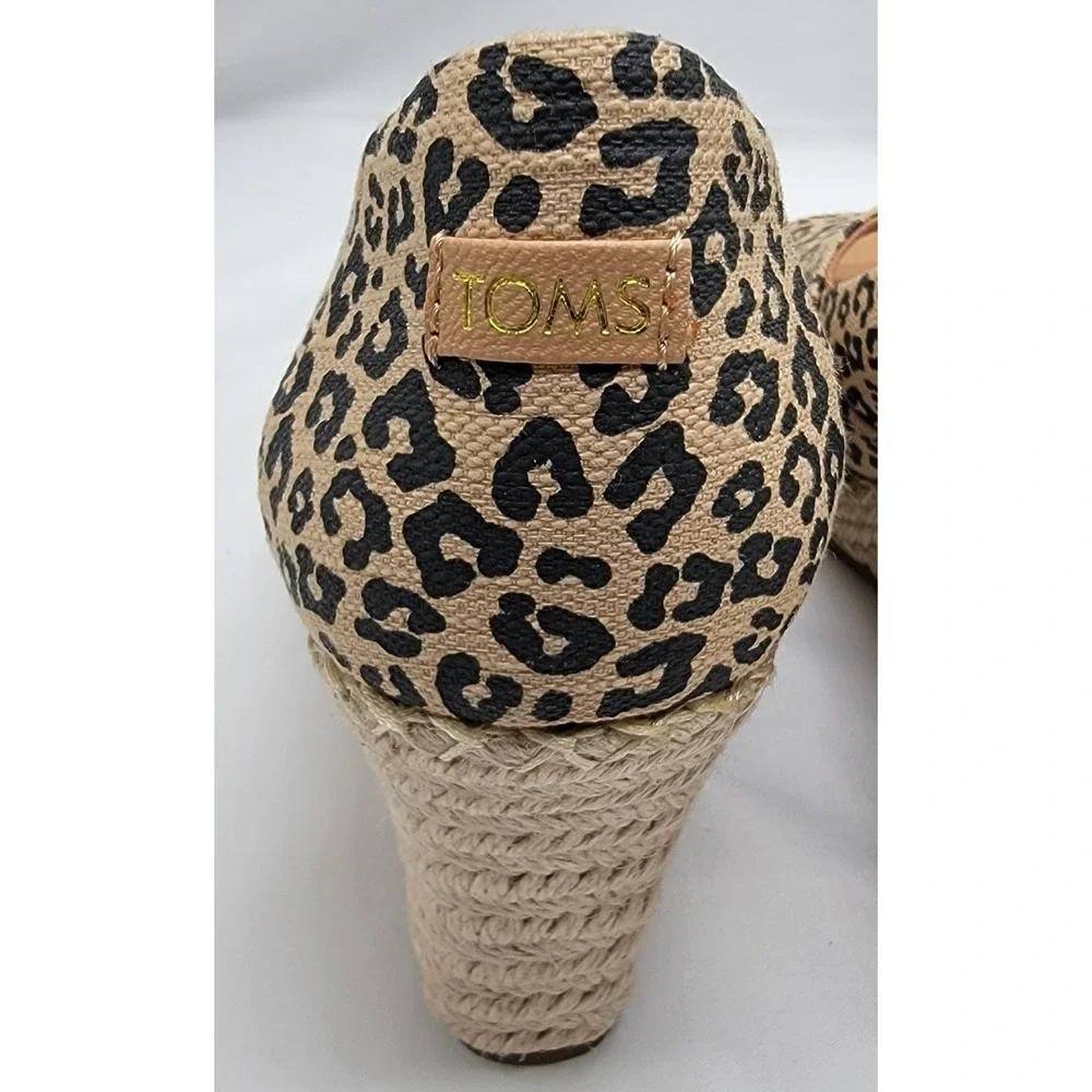 TOMS Michelle Espadrille Wedge Sandals Cheetah Print Women's Peep Toe Slip-On